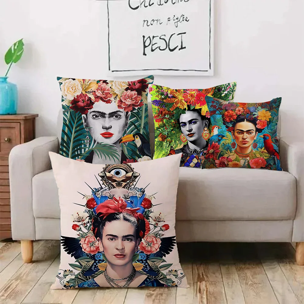 F-Frida-Juste de coussin décorative pour canapé, impression recto-verso, dessin animé, peluche courte, mignonne