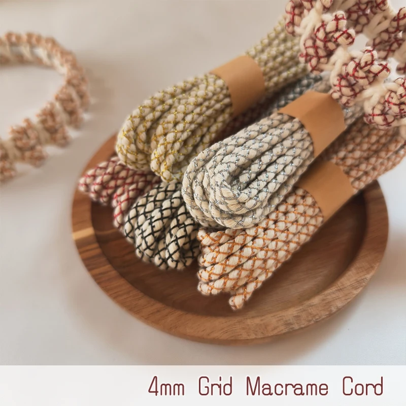 4mm Grid Macrame Cord High Quality Scrap Bundle Packs Cotton macrame rope, Golden Gridding Cords for DIY Craft