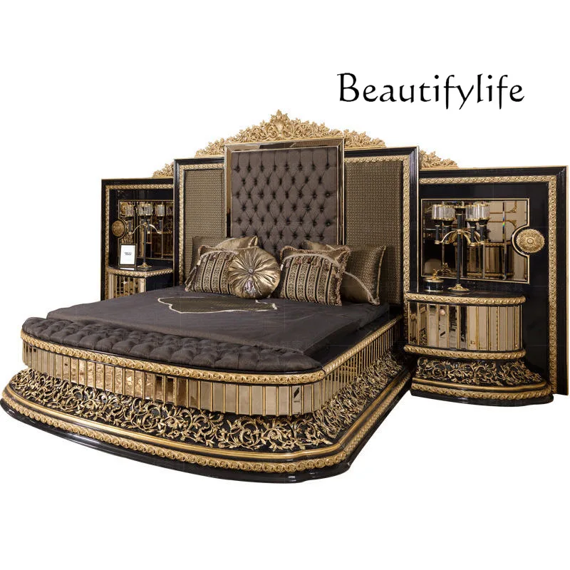 

Retro double bed 1.8 meters French carved mirror solid wood bed European court luxury wedding bed