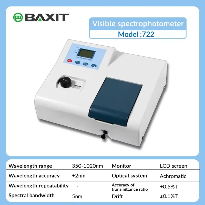 i BAXIT 120 Lines/mm Grating Ultraviolet-Visible Spectrophotometer 722 350-1020nm Portable 5nm Spectral Bandwidth 1nm