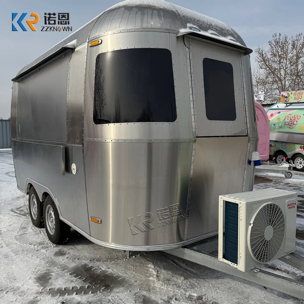 Commercial Fast Food Truck Mobile Stainless Steel Burger Fries Cold Drinks Truck Outdoor Mobile Kitchen Trailer Fully Equipped