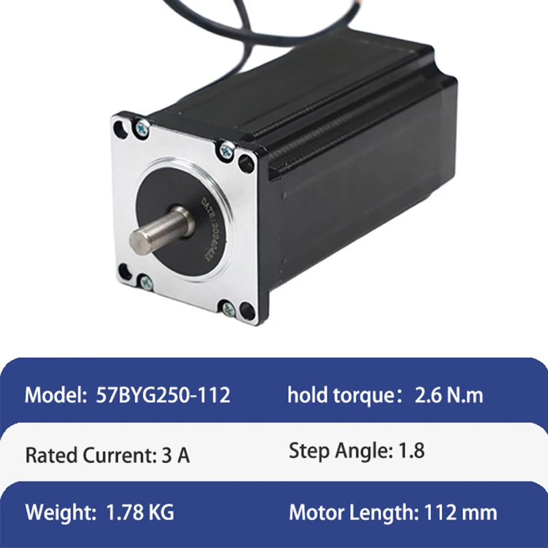 Motor de passo híbrido de loop aberto de energia DC bifásica de alta qualidade 57 * 112 mm com certificação CE para eletrônicos