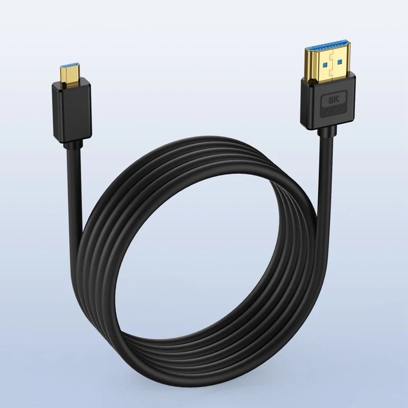 Câble en silicone compatible Micro HDMI vers HDMI, câble de connexion haute définition pour appareil photo numérique, version 0.3, 8K, 60Hz, 4K, 2.1Hz, 120 m