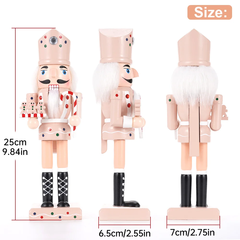 1PC Pink Gingerbread Man Nutcracker 25CM Christmas Ornament European Style Wooden Home Creative Trinket New Year Holiday Gifts