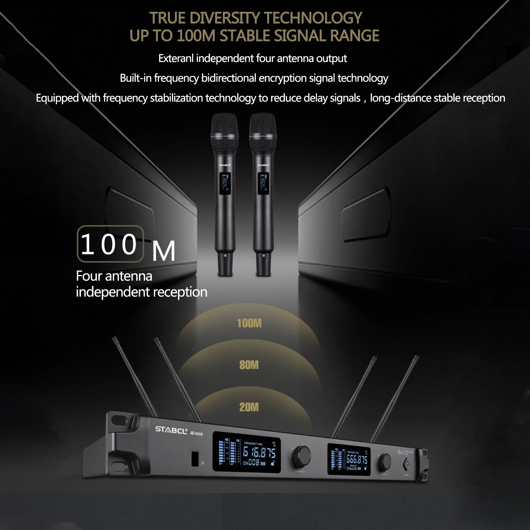 ST-920S แบบมืออาชีพ UHF ไมโครโฟนไร้สายแบบพกพาสำหรับคริสตจักร KTV ประสิทธิภาพการบันทึกบนเวทีแบบพกพาสำหรับใช้ในบ้าน