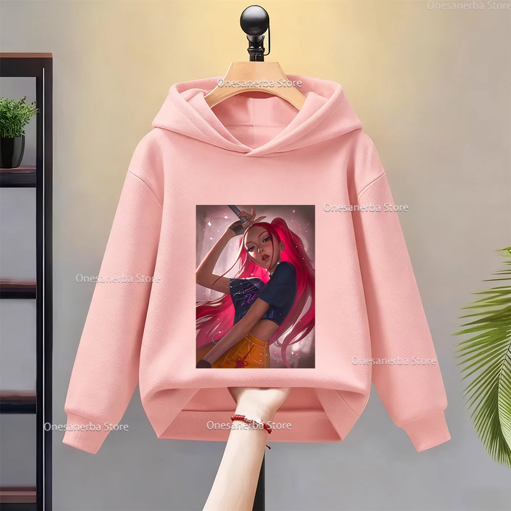 الأطفال هوديس Y2K KPop شيطان هنتر لطيف طباعة الفتيان والفتيات المألوف عادية الصوف مقنعين طفل البلوز الخريف الشتاء