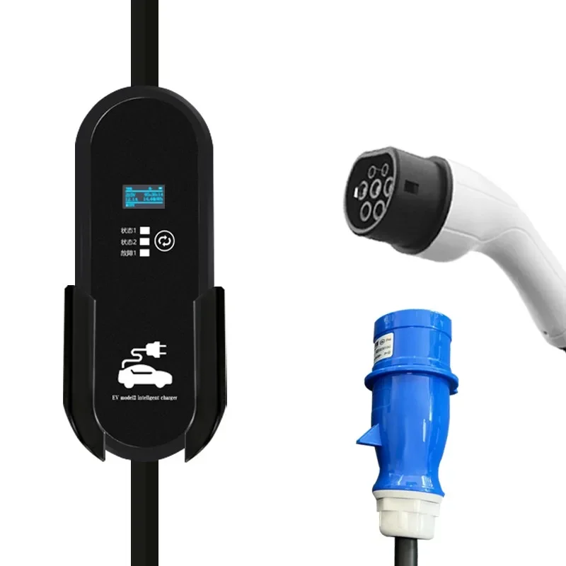 Portable EV Charger Wallbox Type2 Cable 32A 7KW with CEE Plug EVSE Type2 Charging Box2 IEC62196-2 Adapter for Electric Vehicle