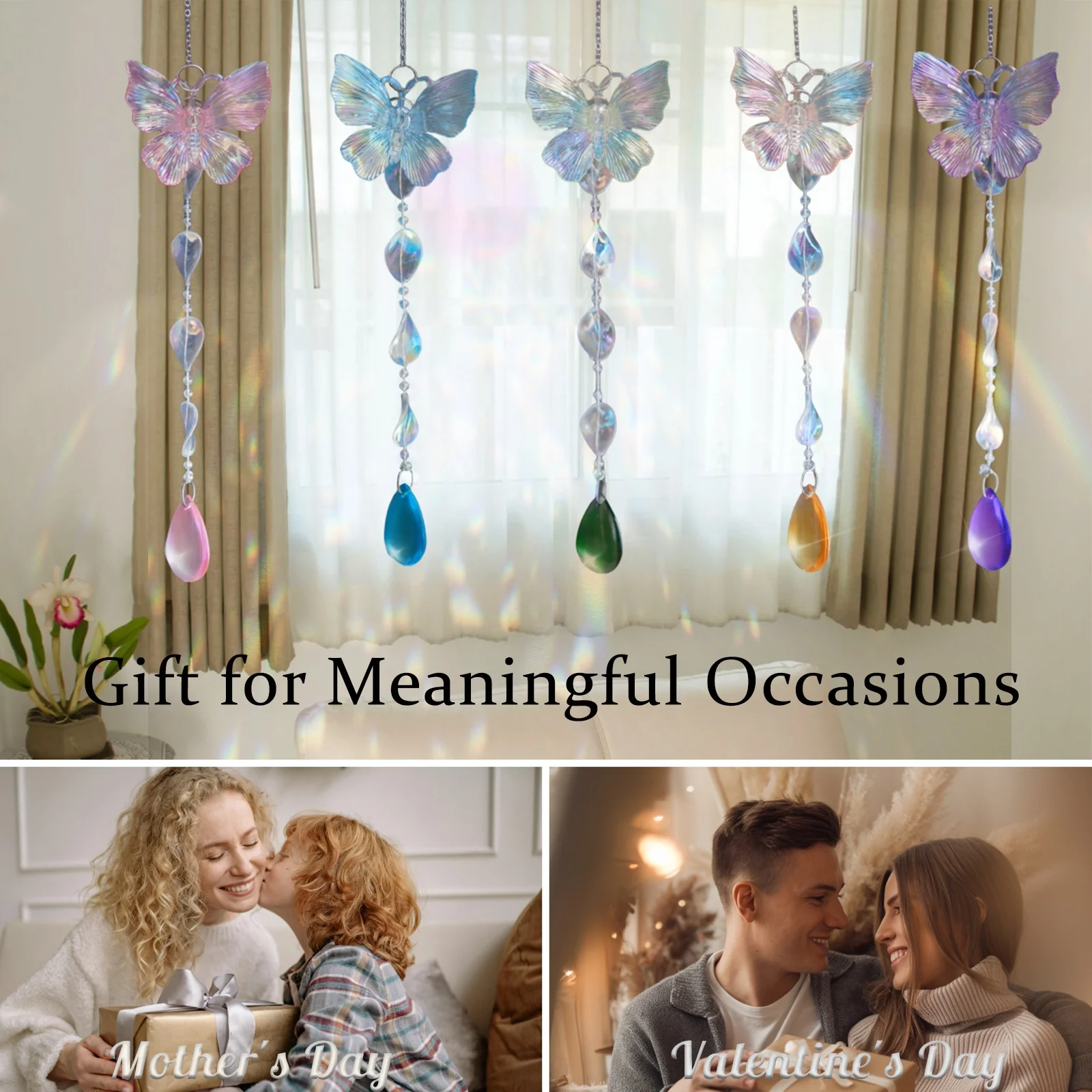 1Pc/6Pcs Crystal Suncatchers With Prisms, Window Hanging Rainbow Makers, Indoor Decor, Butterfly Designs, Prismatic Light Catche