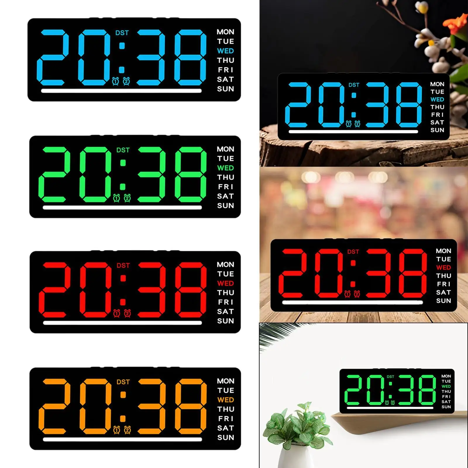 Relógio digital com temperatura LED para escritório, sala de estar, quarto
