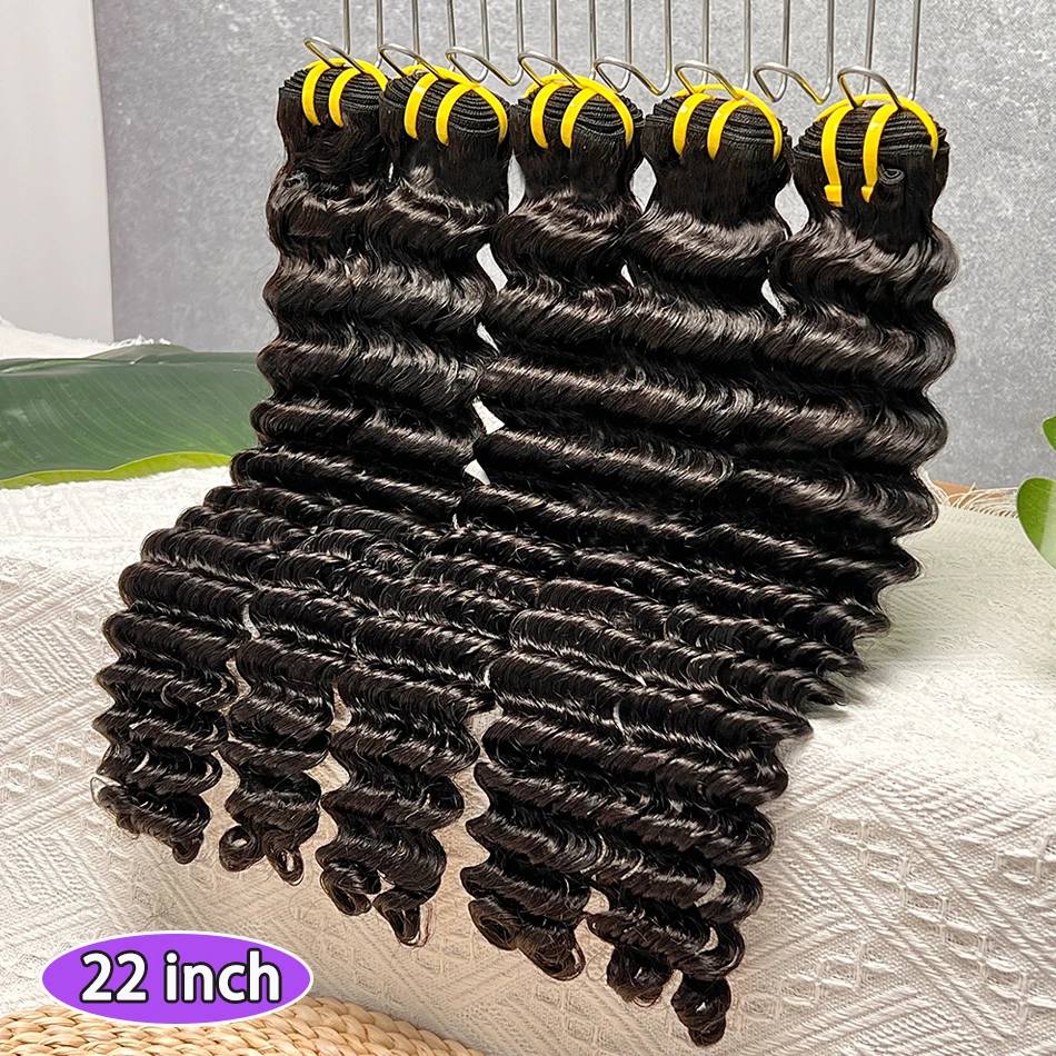 Глубокие волны, пучки человеческих волос, двойные утки, наращивание волос, натуральный черный цвет, 100% необработанные девственные волосы, оптовая продажа, предложения на пучок