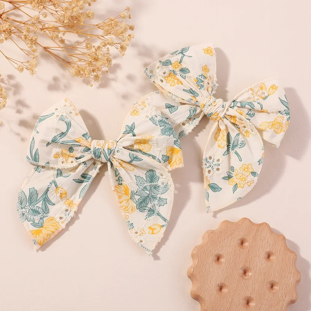 2 Teile/satz Blume Gedruckt Haar Clips Kinder Bögen für Baby Mädchen Handgemachte Bowknot Haarnadel Barrettes Foto Haar Zubehör