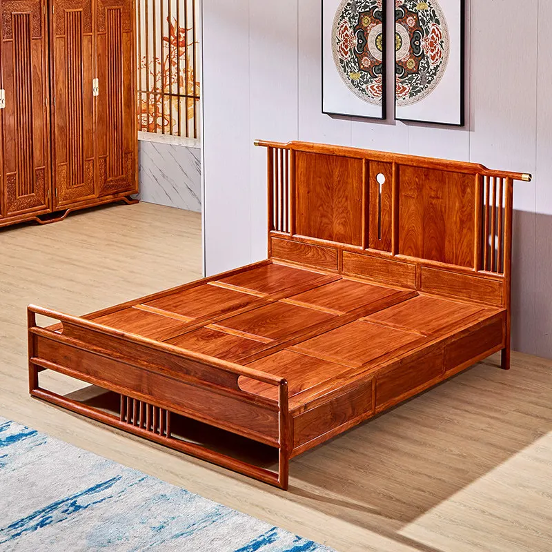 #Bedroom Frame Bed Wooden Multifunctional Full Modern Safe Double Bed Japanese Simple Letto Matrimoniale Lounge Suite Furniture