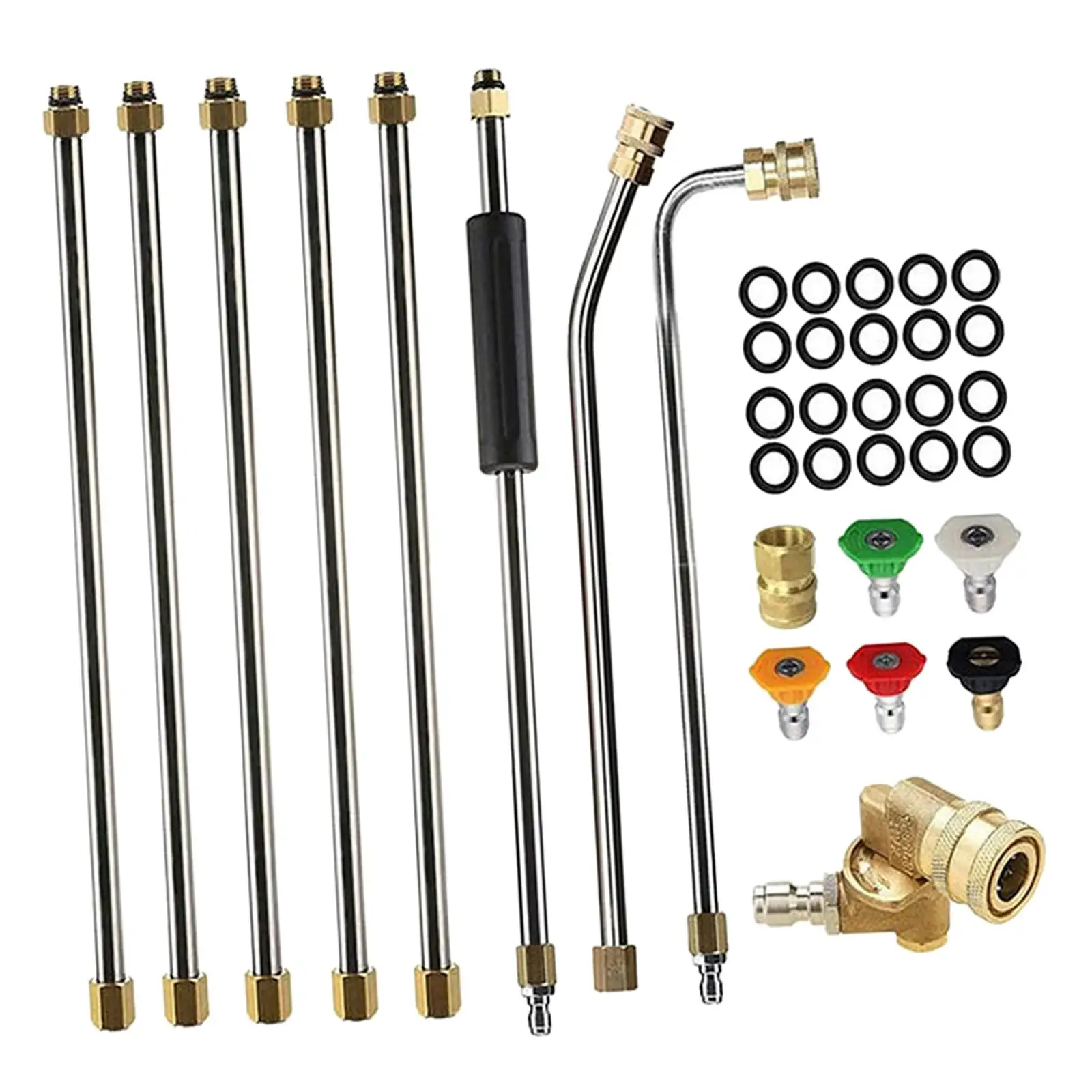 Pressure Washer Extension Rod Cleaner Attachment Professional 6 Straight Rods Leakproof Wear Resistant with Spray Nozzle Tips