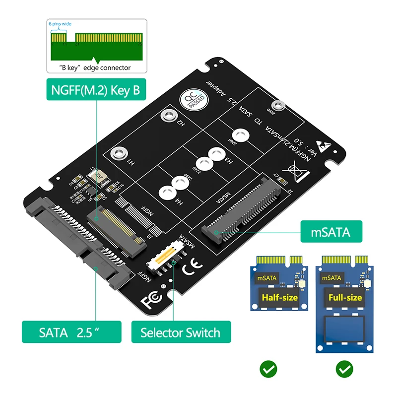 Адаптер M.2 NGFF mSATA SSD на SATA 3,0 2,5 дюйма, адаптер M2 SATA SSD mSATA SSD конвертер, карта расширения для ПК и ноутбука, дополнительные карты до 6 Гбит/с