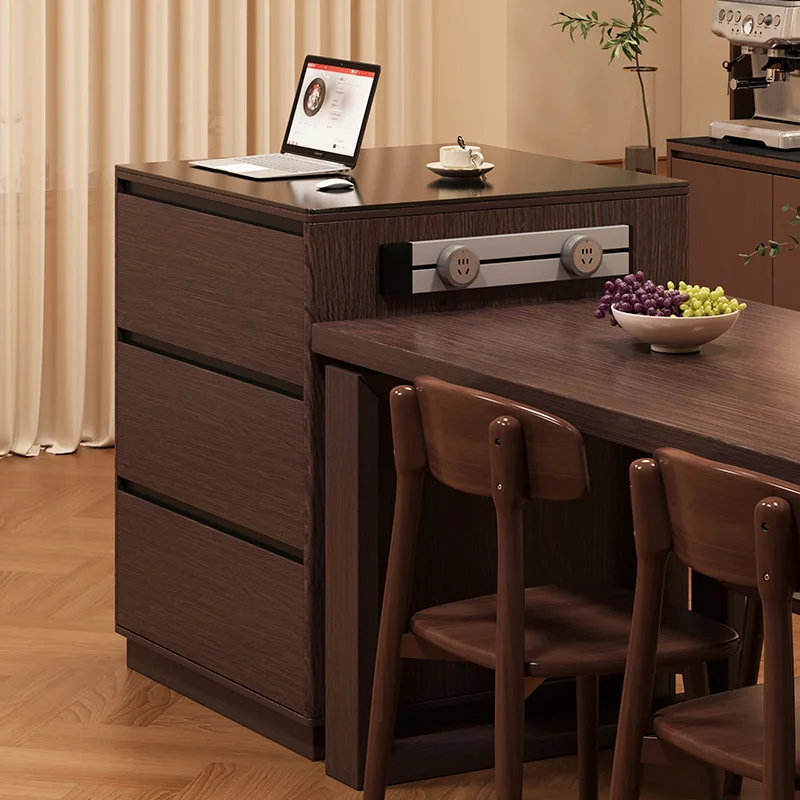 Dining table Household workbench Material table Tea table with socket Storage walnut rock slab Solid wood island