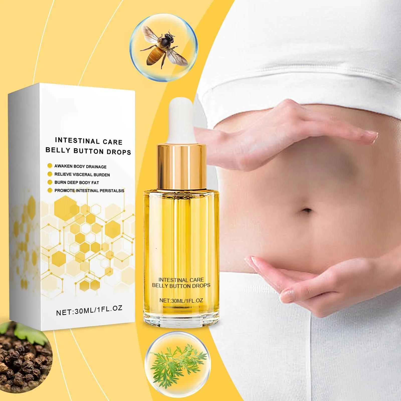Gotas para el ombligo Intestinal de abeja, gotas para el ombligo, gotas para el ombligo de abeja, reafirmante y moldeador, 30ml