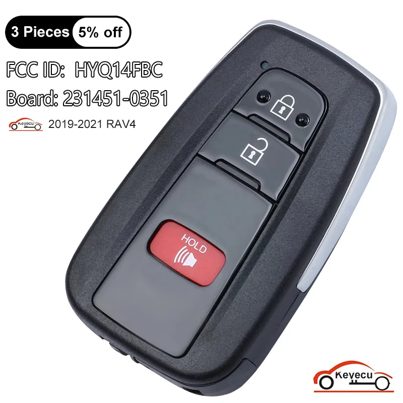 

KEYECU 3 Buttons 314.3MHz for Toyota RAV4 2019 2020 2021 Smart Remote Key Fob FCC ID: HYQ14FBC, Board: 231451-0351, 8990H-0R010