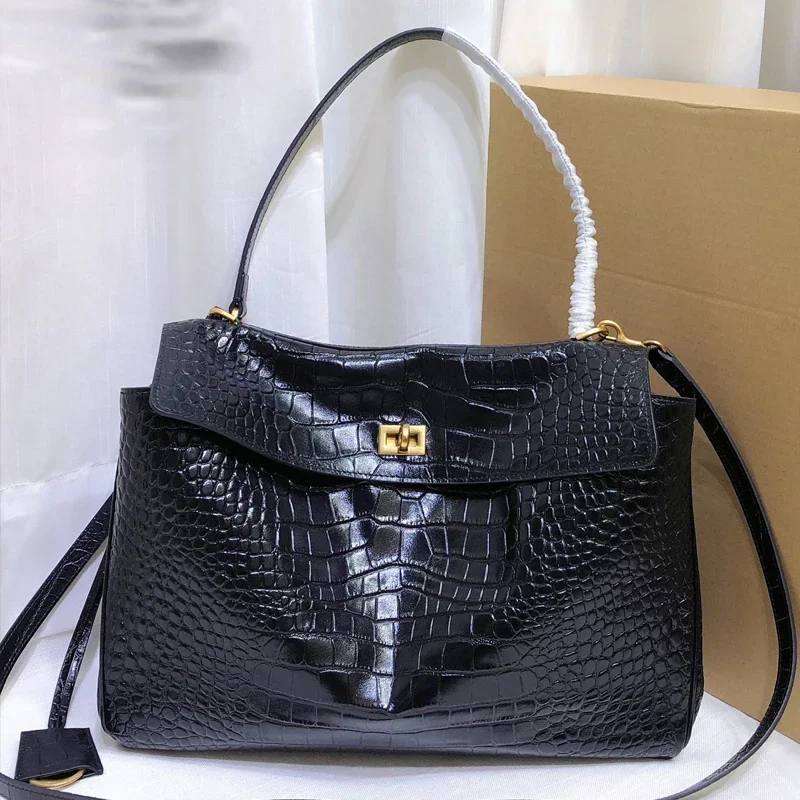 

Crocodile Pattern Handbag 2024 New Genuine Leather Women's Bag with Advanced Feeling, Lazy Crossbody Underarm Bag Large Capacity