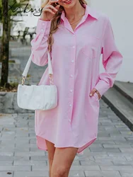 MiuKoMiYa Autumn Long Shirts For Women 2023 White Casual Oversized Long Stripe Shirt Fall Women Pink Shirt Blouse Long Sleeve