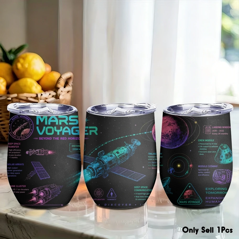Space Exploration Art Vacuum Flasks 12oz Eggshell Cup With Lid Portable Coffee Cups Travel Household Office Drinking Mug