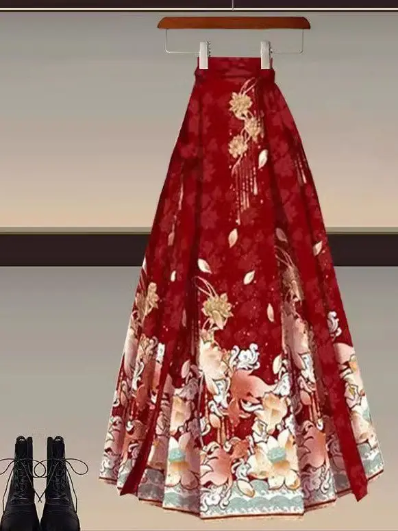 

Красная женская юбка в китайском стиле, летняя новинка, улучшенная версия, для свадебных торжеств и повседневной носки