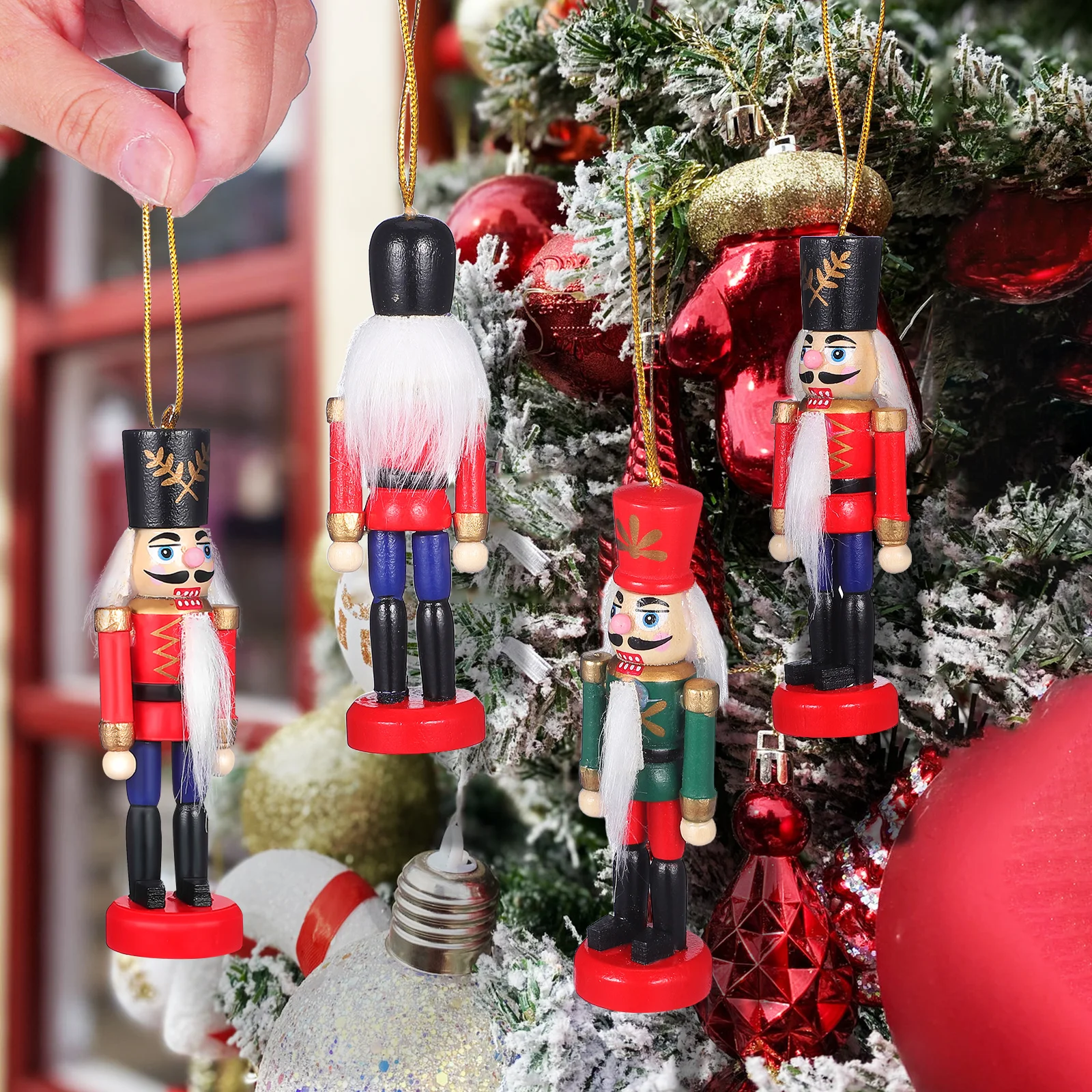 

6Pcs Colorful Wood Nutcracker Craft Hanging Ornaments for Christmas Decor Holiday Party Home Restaurant Decoration Use