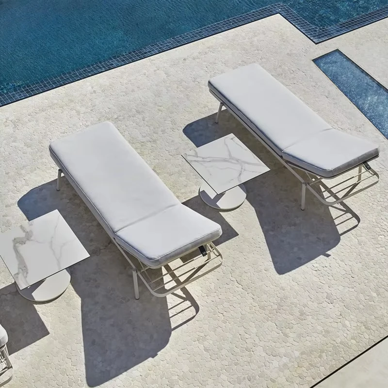 xx-Modern Outdoor Reclining Bed Metal Casual Beach Chair for Villa Courtyard Garden Open-Air Swimming Pool Waterproof Sunscreen^