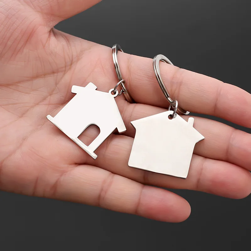 Custom Logo Stainless Steel Hollow Doors Large House Pendants Keychain Laser Personalize Name Number Men's Women's Keyring Gift