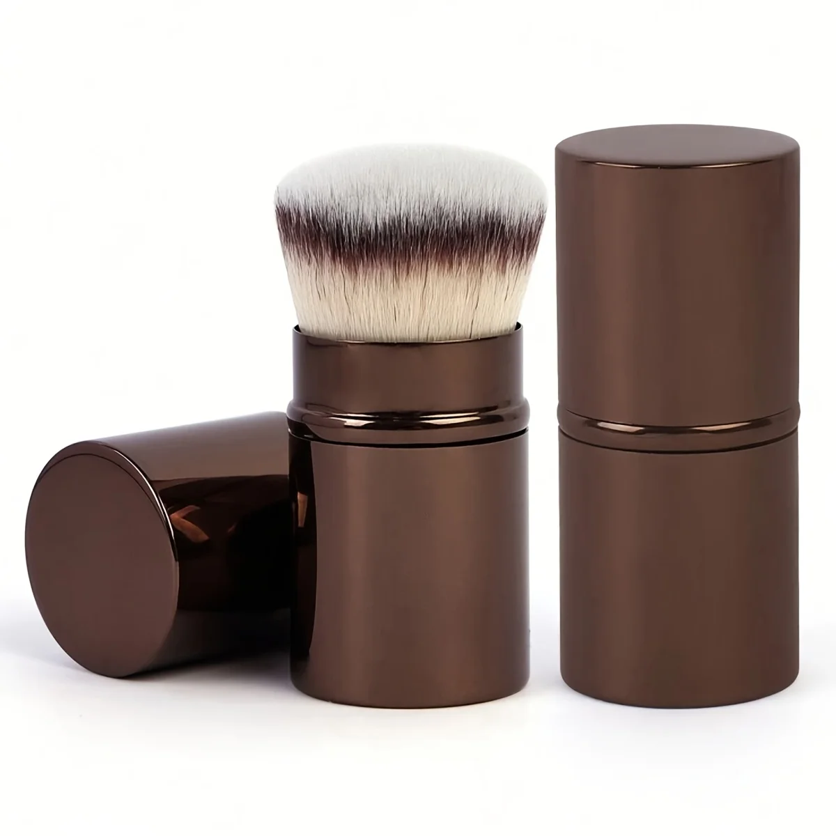 Portable Retractable Powder Makeup Brush Aluminum Tube Travel Size Fluffy Gradient Synthetic Bristle for Loose Powder Blush