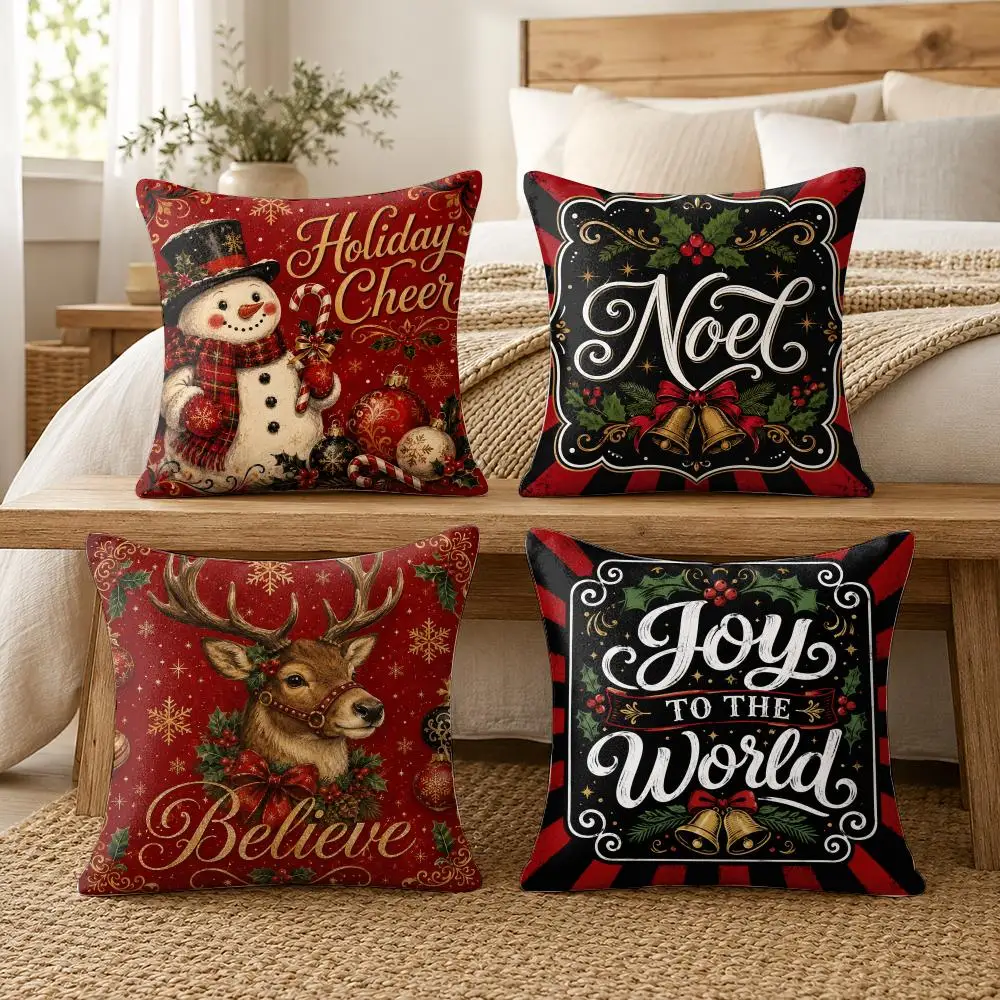 Nostalgic Christmas Enchantment Cushion Cover Soft Short Plush Pillow Cover Smooth Cozy Texture Cushion Case Home Decor