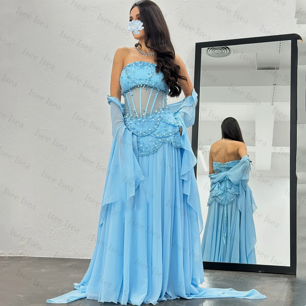 

Индивидуальные шифоновые вечерние платья трапециевидной формы для женщин, роскошные кружевные платья ручной работы с бисером فساتين سهرة, шаль для выпускного вечера