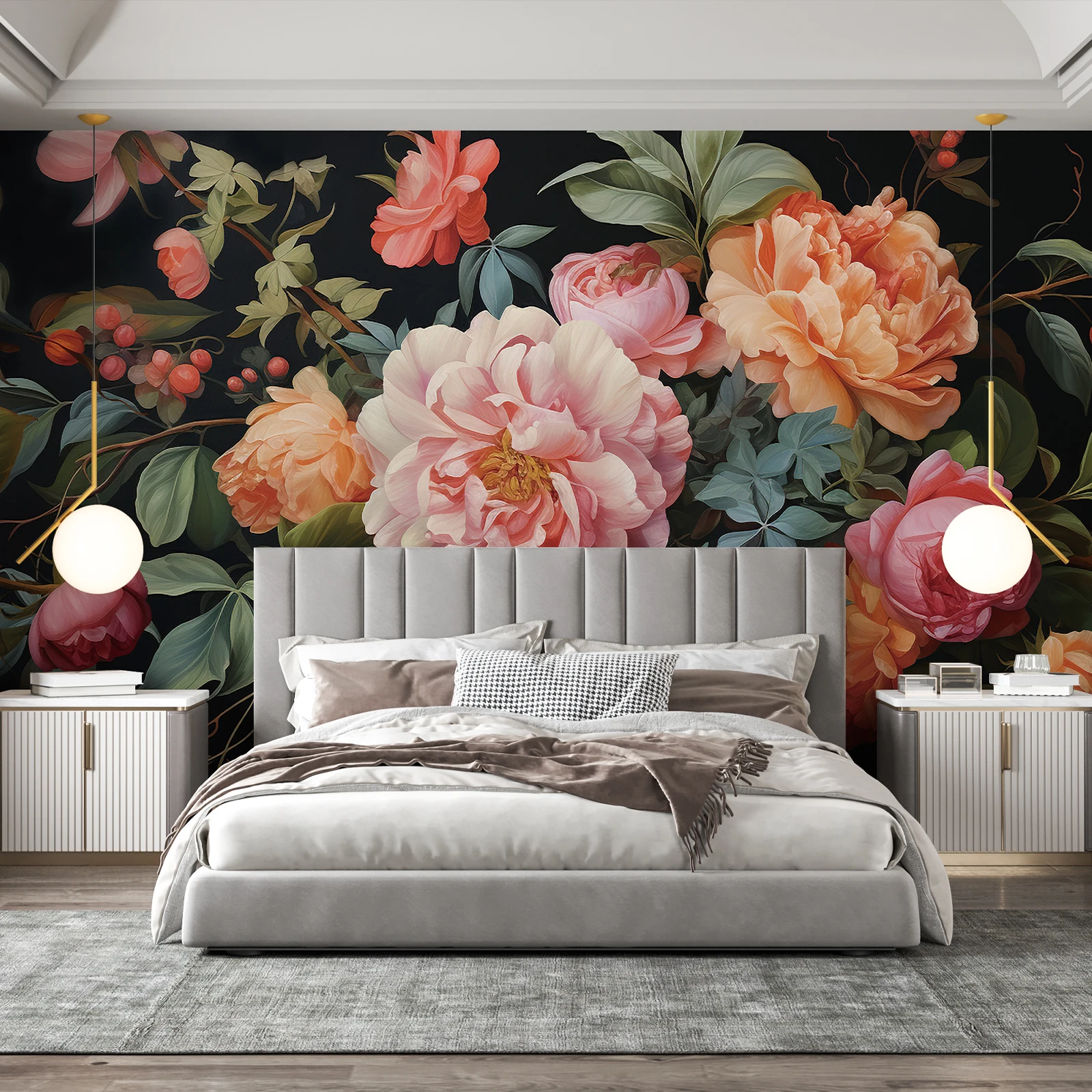 Murales da parete personalizzati con grandi staccabili floreali e incollabili Carta da parati vintage con fiori di peonia scuri 3D autoadesiva per soggiorno camera da letto