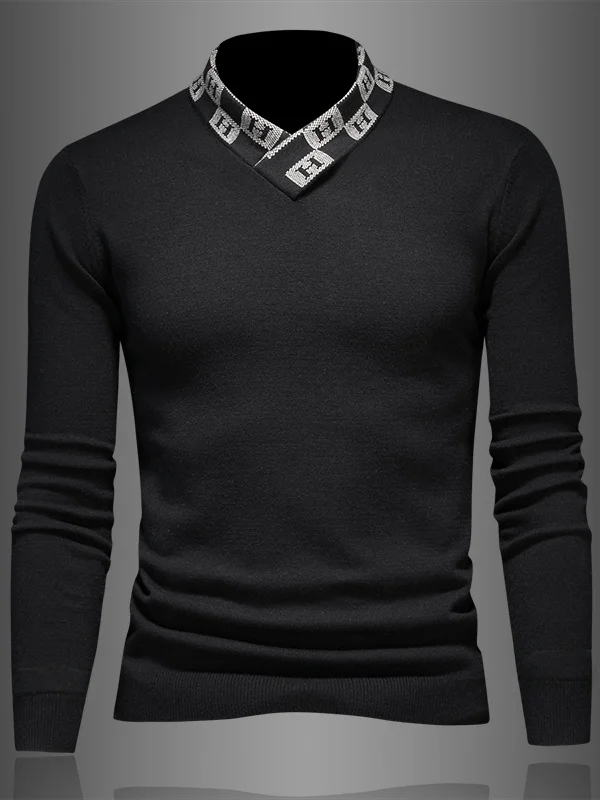 

Trendy Brand Men's Long Sve Knitted Sweater V-Ne Wool Blend Thi Warm Slim Fit Cross Design Casual Winter Top