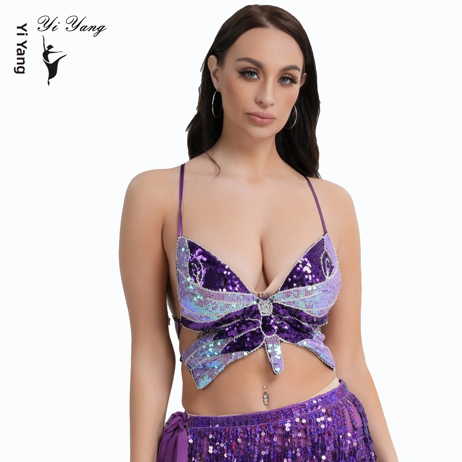   Haut de Performance à paillettes pour femmes, Costume de scène, Club, discothèque, tenue Par, danse du ventre, soutien-gorge, Performance scintillante