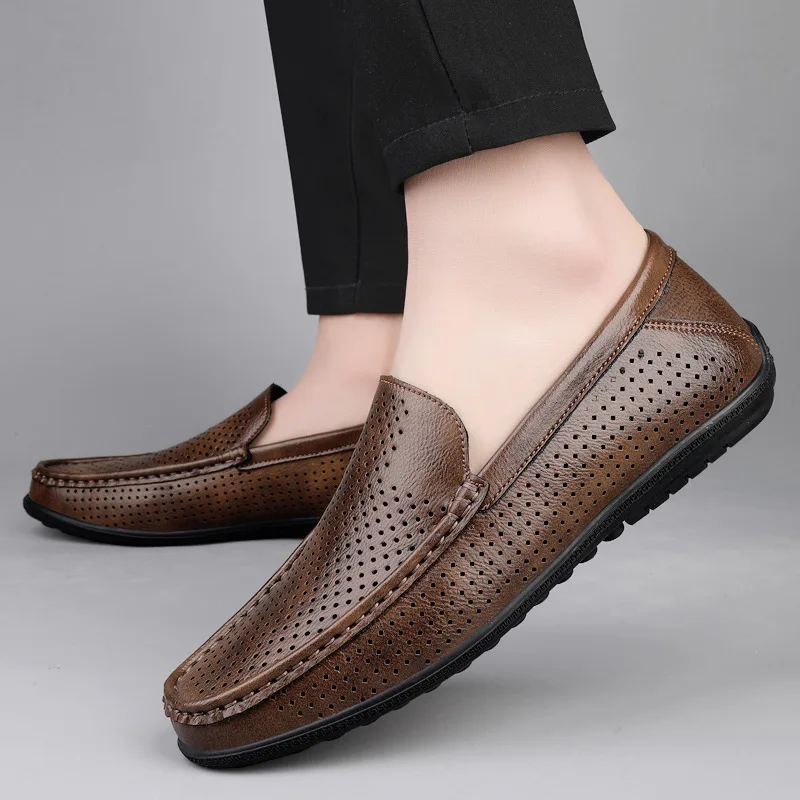 Summer Rubber Sole Dance Shoe Men Shoes Casual Hollow Out Men Breathable Slip on Luxury Men Loafers Plus Size 45