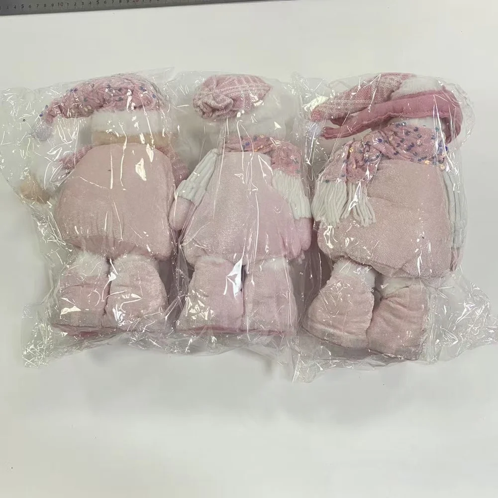 Pink Telescopic Snowman Plush Doll 57cm Stretchable Christmas Decoration With Kneeling Santa Style Soft Knitted Fabric Glitter F