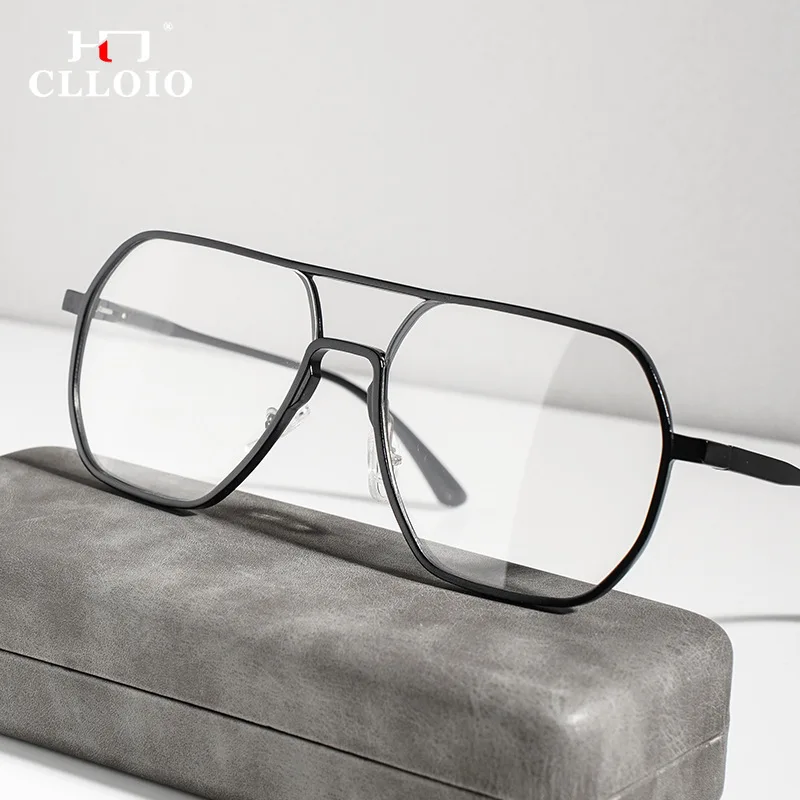CLLOIO Classic Fashion Durable Oversize Myopia Frame Men Versatile Women Aluminium Pilot Optical Frame Customizable Prescription