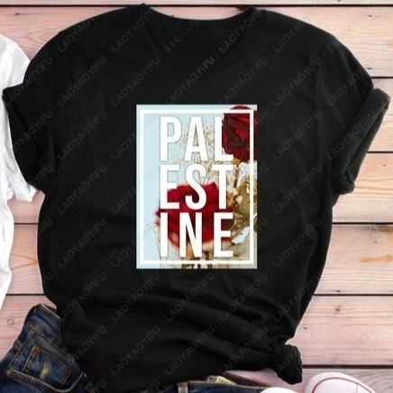 T-shirt araba con stampa modello mappa bandiera palestinese di Gaza per regalo significativo palestinese T-shirt estive in cotone da donna vintage unisex