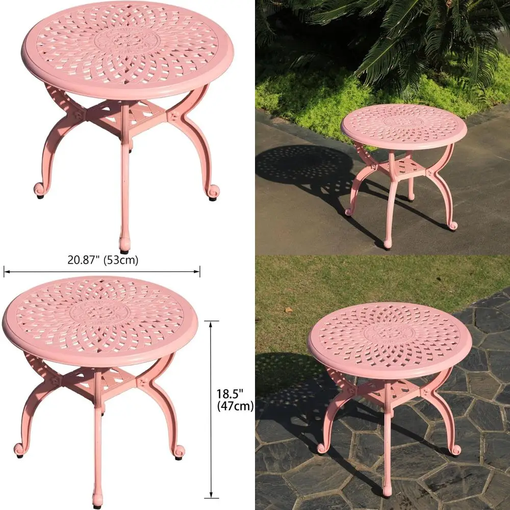 

Round Pink Outdoor Side Table for Patio, Garden, and Balcony, Weather-Resistant Aluminum