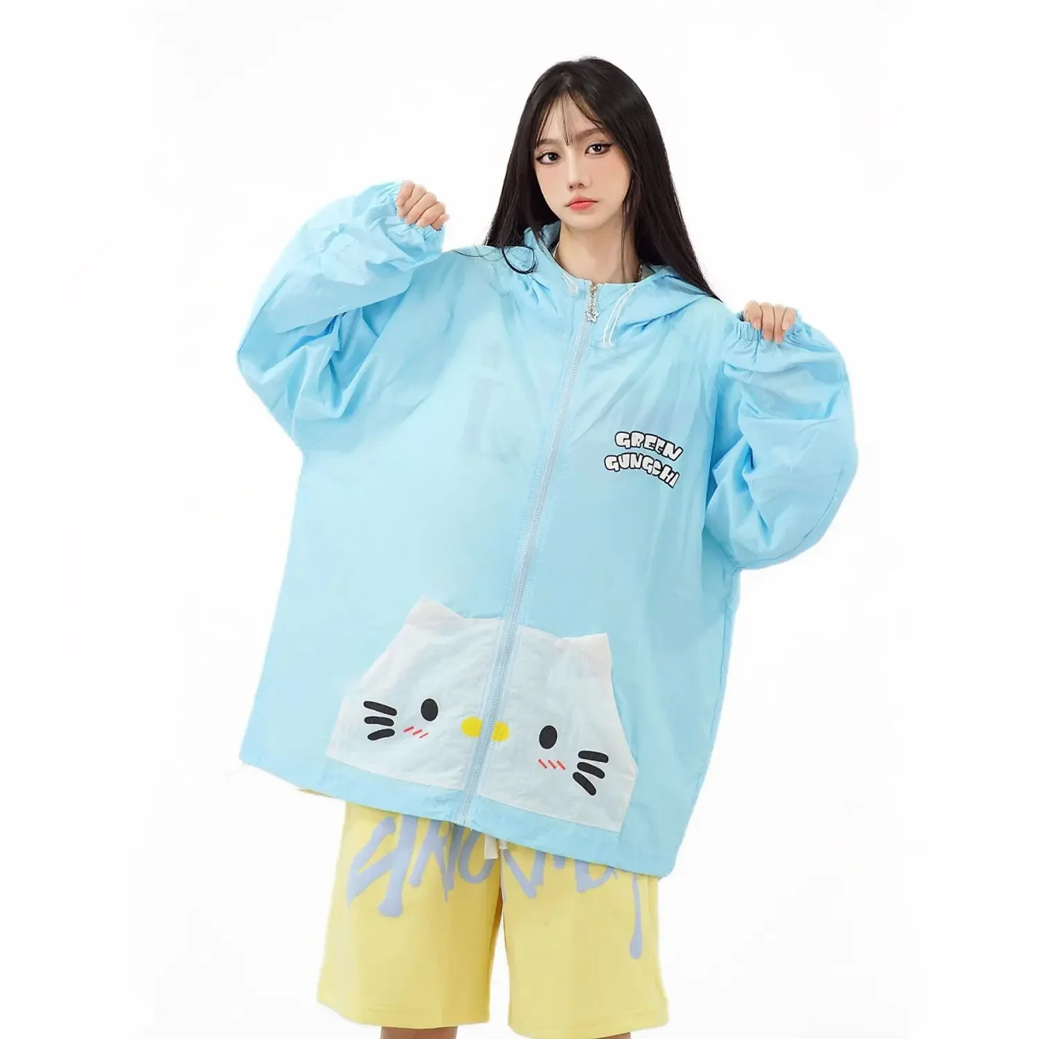 Miniso Sun-Proof Clothing HelloKitty Pattern Waterproof Sun Protect Clothing Summer Quick Dry Skin Wind Breaker Thin Breath Coat