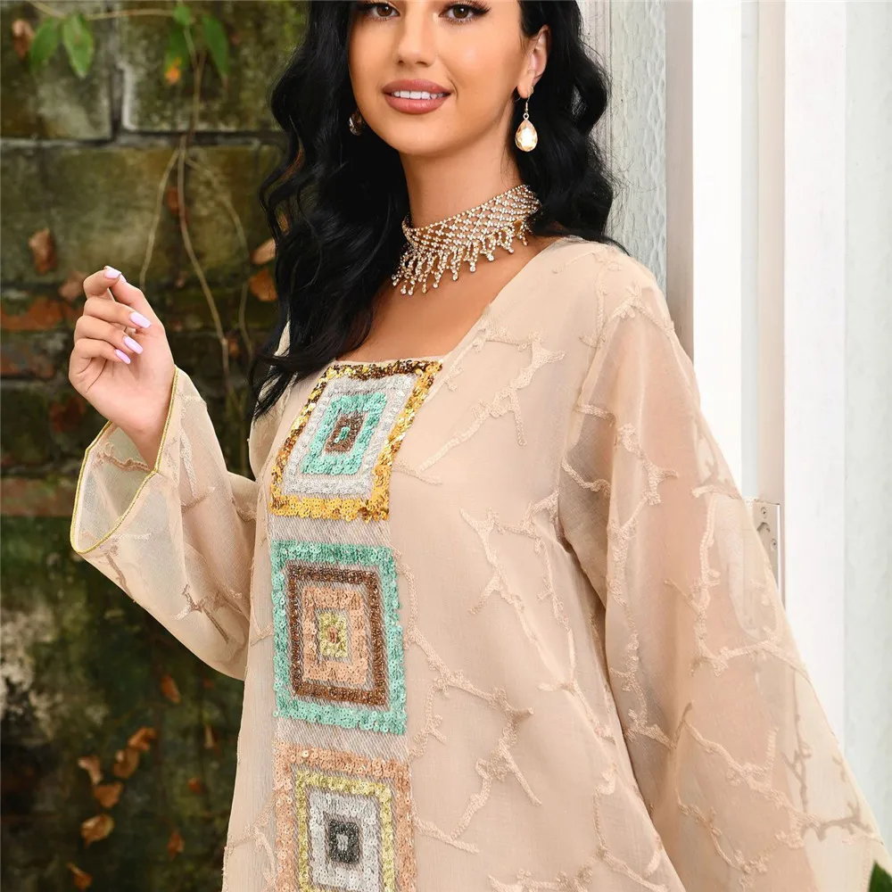 

Luxury Mesh Sequins Abaya Dress for Women Muslim Dubai Evening Party Robe Moroccan Kaftan Turkey Arabic Jalabiya 2025 Ramadan