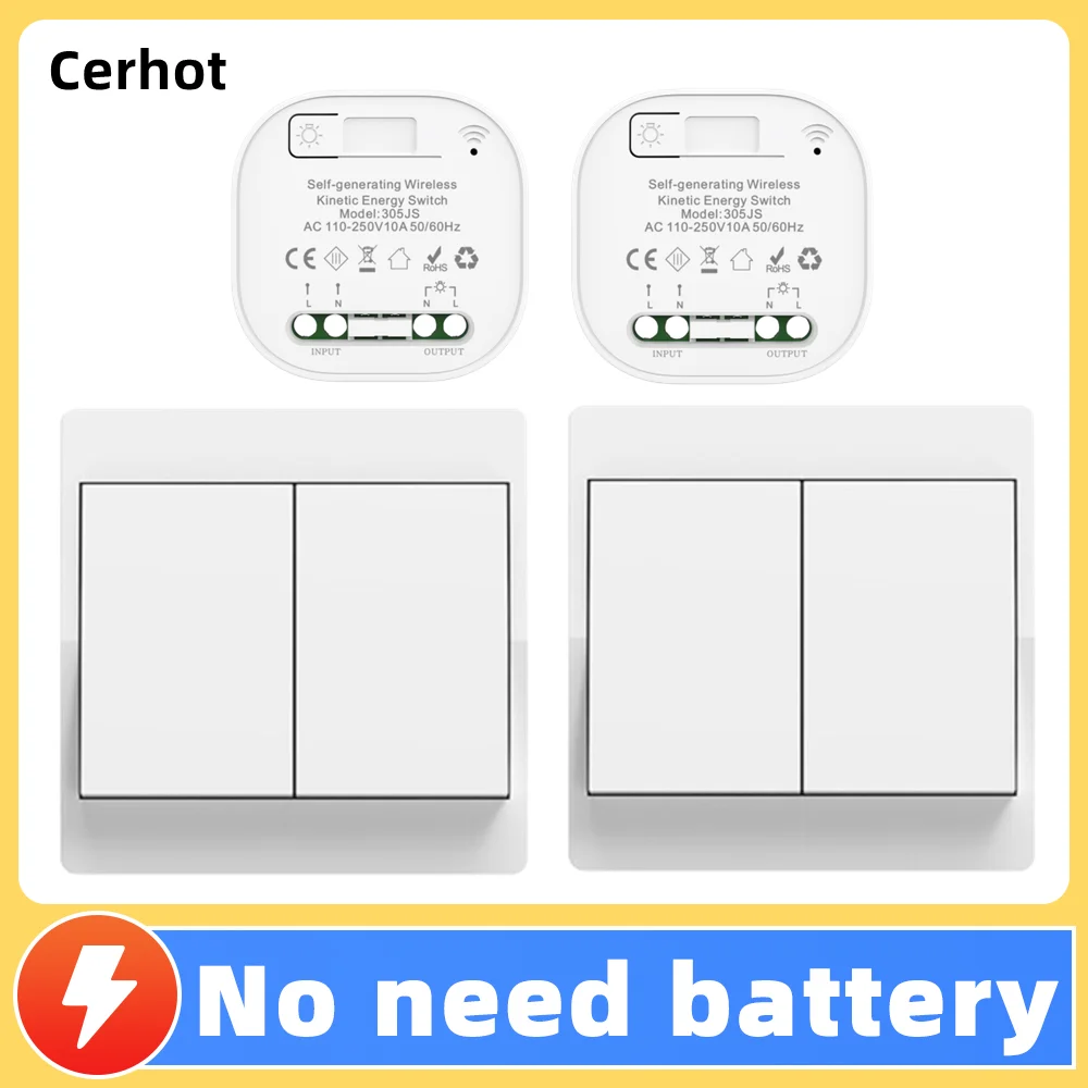 Wireless Self-powered Switch Household Remote Control Push Button Switch on off Wall Light Switch without Battery Waterproof