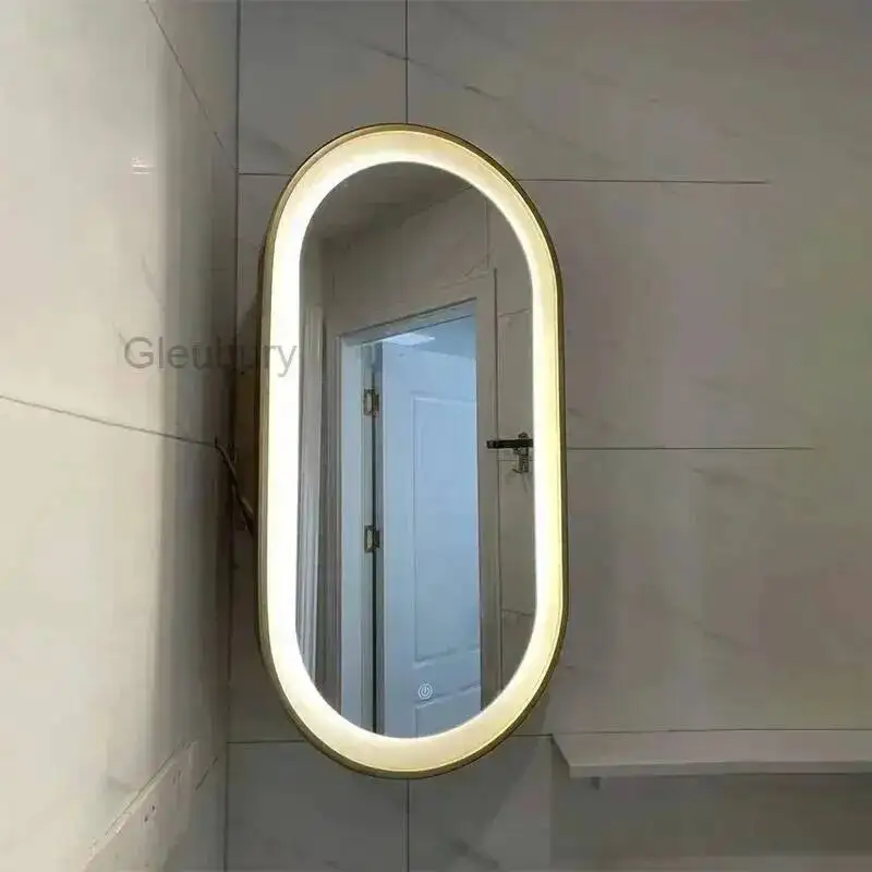 Corner Wall Mounted Mirror Side Bathroom Rotatable Oval Bathroom Mirror Gold Vanity Accessories Espejo Pared Makeup Mirror EB5BM