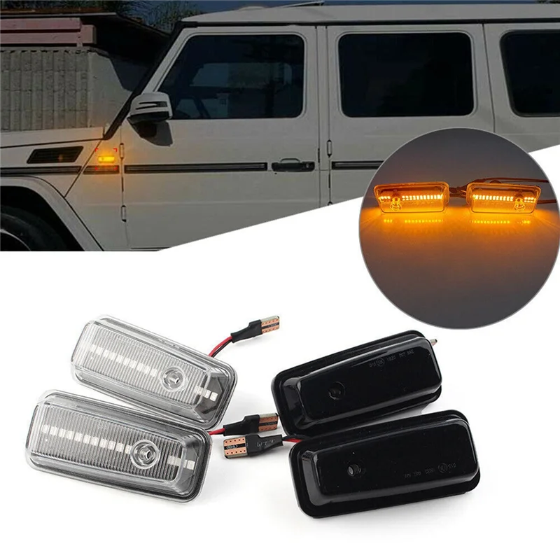 2Pcs LED Dynamic Side Marker Lights Turn Signal Blinker Lamp for - W460 W461 W463 G500 G550 G55 G65 Smoked