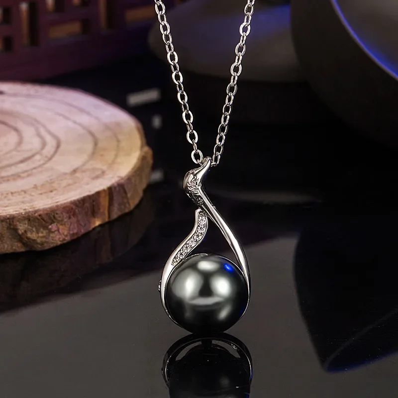 

DIWENFU Genuine 925 Sterling Silver Black Pearl Pendant 45cm Necklace for Women Collares Mujer 925 Jewelry Pendant Necklaces