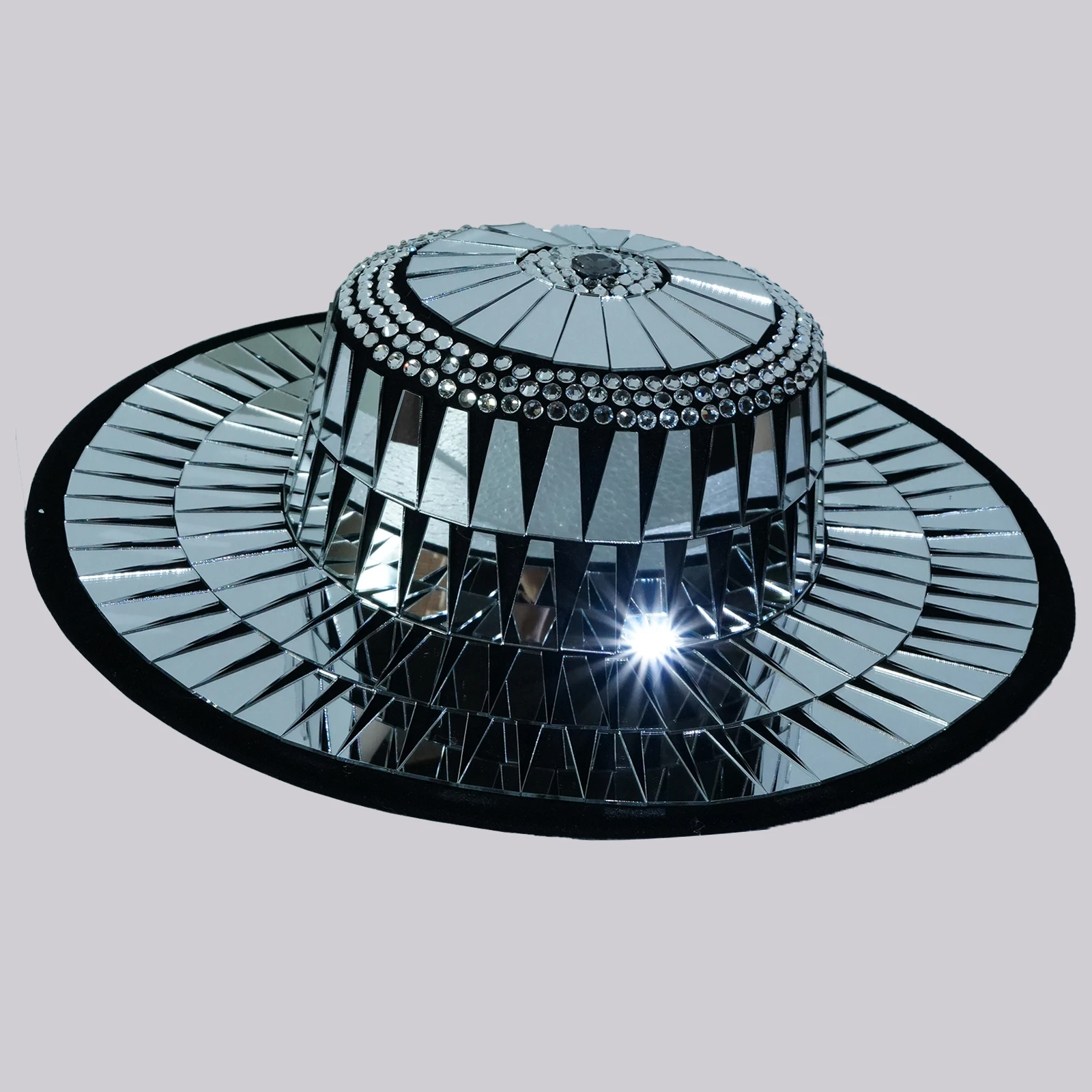 

Glitter Rhinestones Mirror black Hat Club Bar Party Wear GOGO Stage Accessories Birthday Drag Queen Performace Jazz Prom Man dj