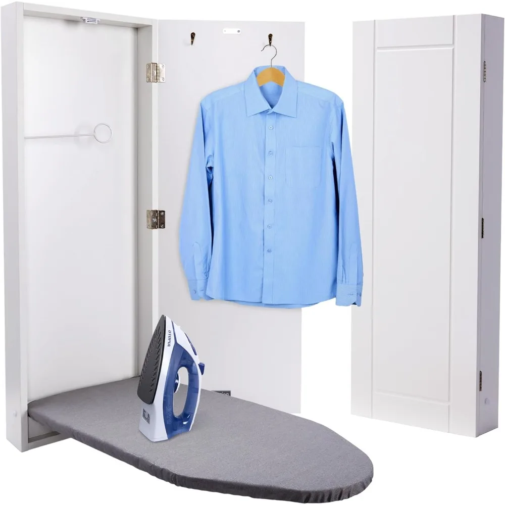 

Wall-Mounted Ironing Board Cabinet, Foldable Ironing Storage Station for Home, Apartment, Easy-Release Lever, Garment H