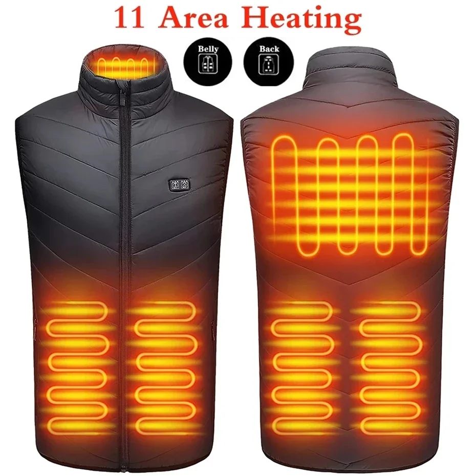 USB Heating Vest Jacket Men Winter Warm Vests Infrared 11 Heating Areas Sleeveless Jacket Electric Heated Vest Male