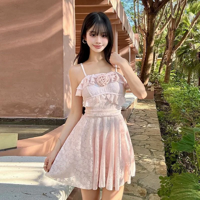 

Pure Desire Style Swimsuit for Women 2026 New One-Piece Dress Style, Beautiful for Beach Vacation and Hot Springs Pink Swimwears