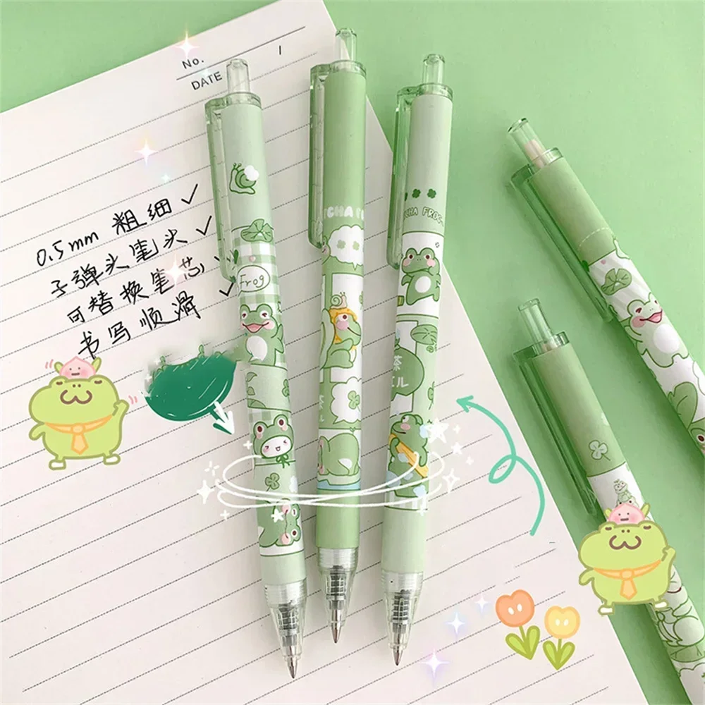 

6 Pcs/Set Cute Frog Gel Pens Handwriting School Supplies Kawaii Black Ink 0.5mm Pen Office School Stationery Ballpoint Pen
